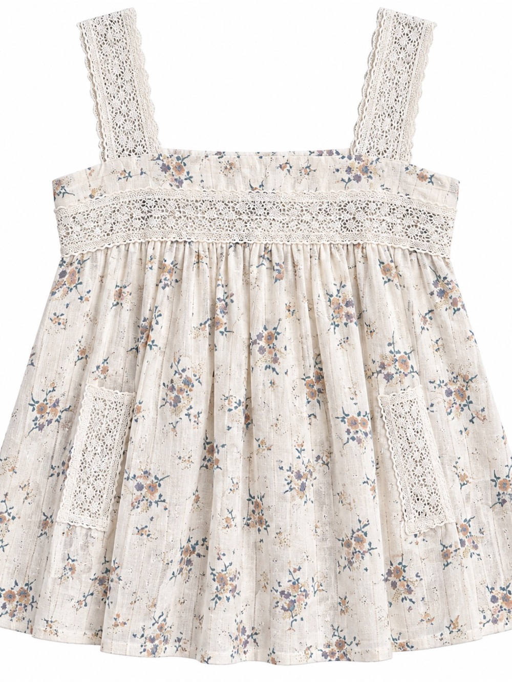 POL Cream Floral Lace-Trim Tank